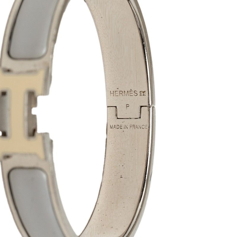 Hermes Clic H GM Enamel Bracelet Bangle Silver Ivory Gray Metal — view 5