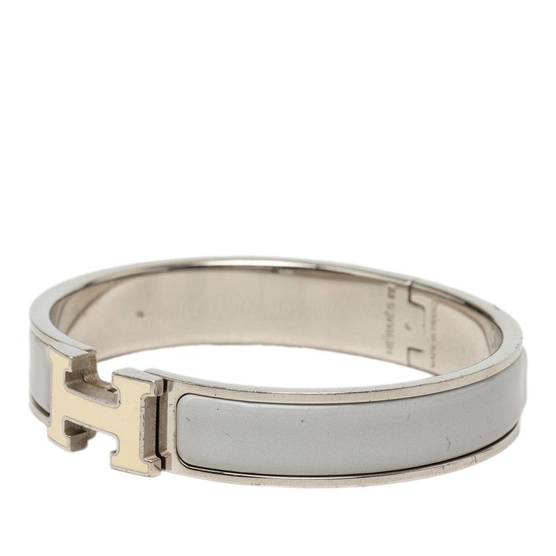 Hermes Clic H GM Enamel Bracelet Bangle Silver Ivory Gray Metal — view 2