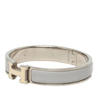 Hermes Clic H GM Enamel Bracelet Bangle Silver Ivory Gray Metal — view 2