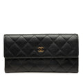 Chanel CC Logo Quilted Wallet Black Gold Caviar Leather