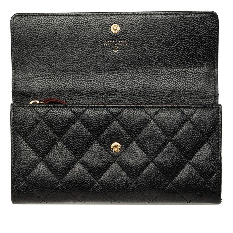 Chanel CC Logo Quilted Wallet Black Gold Caviar Leather — view 4