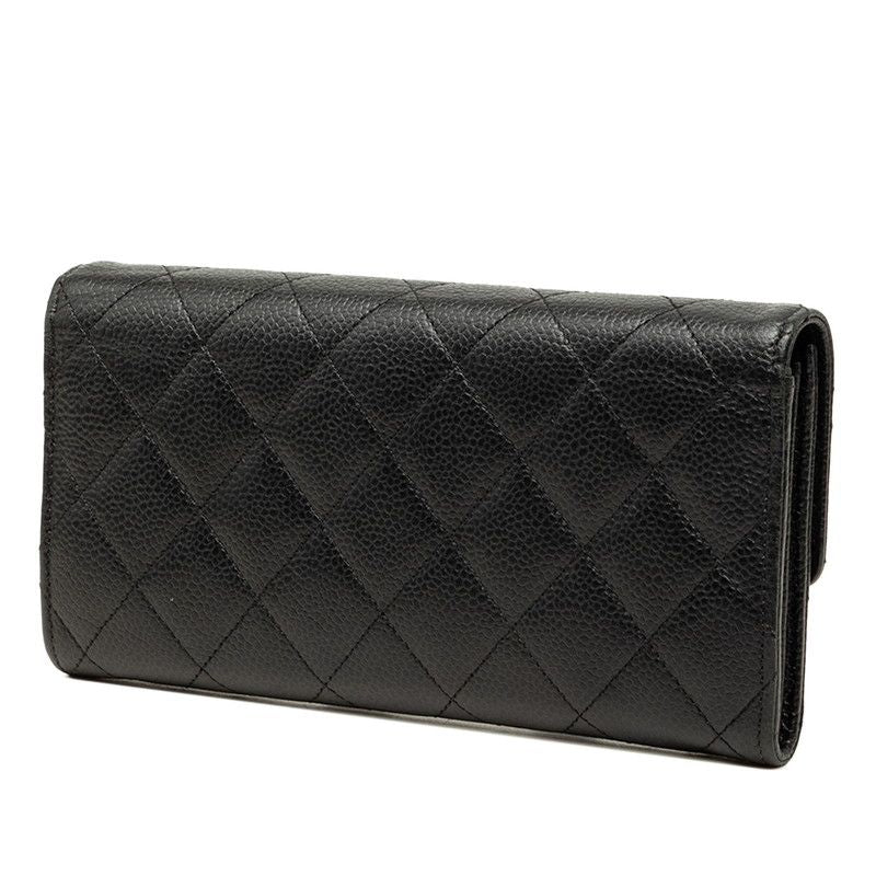 Chanel CC Logo Quilted Wallet Black Gold Caviar Leather — view 2