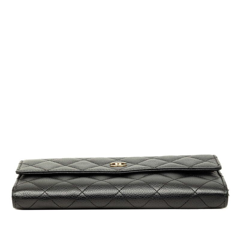 Chanel CC Logo Quilted Wallet Black Gold Caviar Leather — view 3