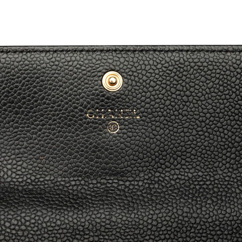 Chanel CC Logo Quilted Wallet Black Gold Caviar Leather — view 6