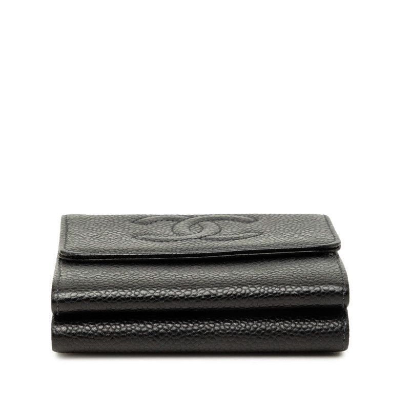 Chanel CC Logo Bifold Wallet Black Caviar Leather — view 3