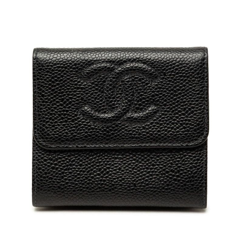 Chanel CC Logo Bifold Wallet Black Caviar Leather