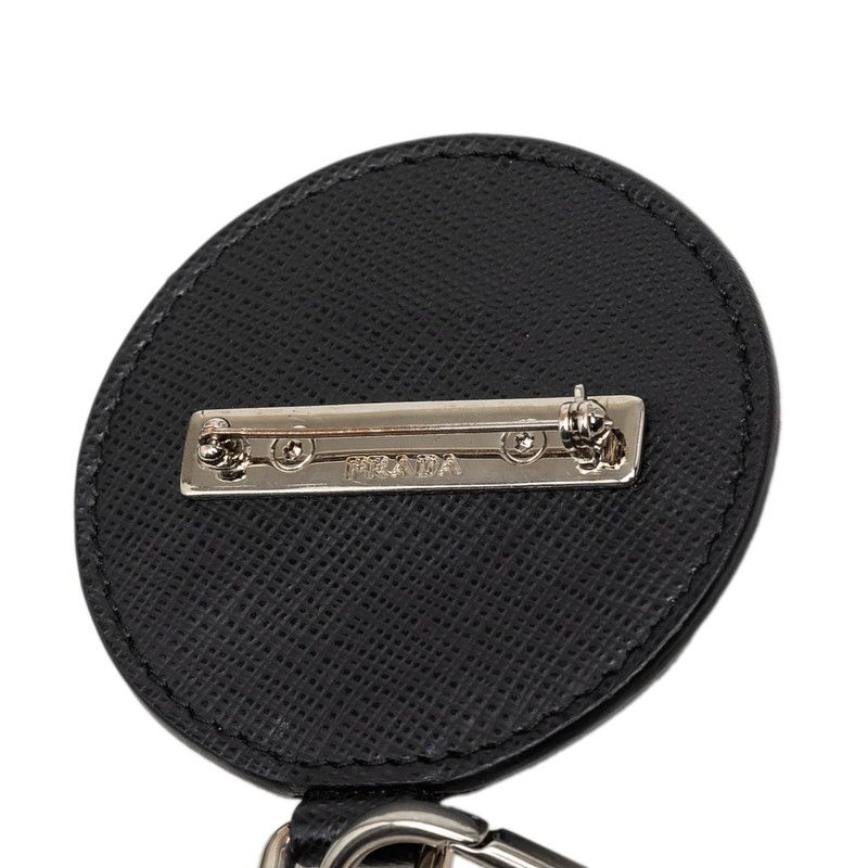 Prada Robo Motif Chain Logo Brooch Black Silver Metal Saffiano Leather — view 3