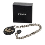 Prada Robo Motif Chain Logo Brooch Black Silver Metal Saffiano Leather — view 6