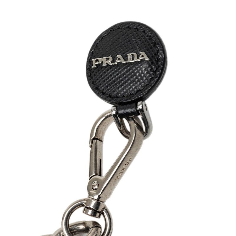 Prada Robo Motif Chain Logo Brooch Black Silver Metal Saffiano Leather — view 4