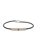 Louis Vuitton Bracelet Champs Elysees Logo Plate Silver Metal Leather