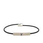 Louis Vuitton Bracelet Champs Elysees Logo Plate Silver Metal Leather