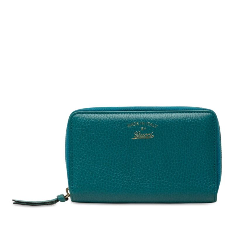 Gucci Swing Zip Around Wallet Turquoise Blue Leather
