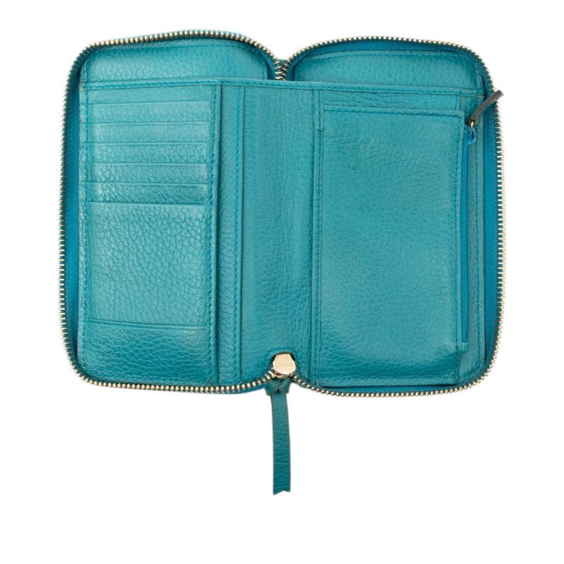 Gucci Swing Zip Around Wallet Turquoise Blue Leather — view 4