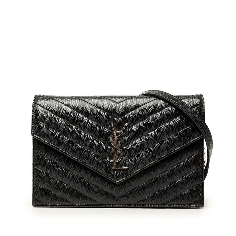 Saint Laurent Cassandra Crossbody Chain Shoulder Bag Wallet Black Leather