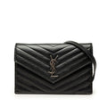 Saint Laurent Cassandra Crossbody Chain Shoulder Bag Wallet Black Leather
