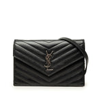 Saint Laurent Cassandra Crossbody Chain Shoulder Bag Wallet Black Leather