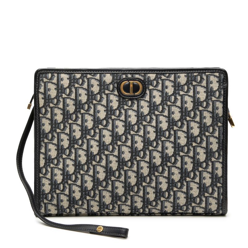Dior Oblique Trotter 30 Montaigne Clutch Jacquard Navy Canvas Leather