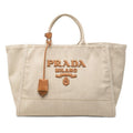 Prada Tote Bag Ivory Beige Canvas Leather