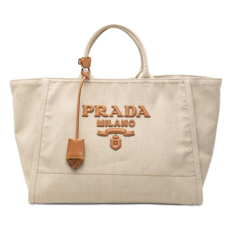 Prada Tote Bag Ivory Beige Canvas Leather