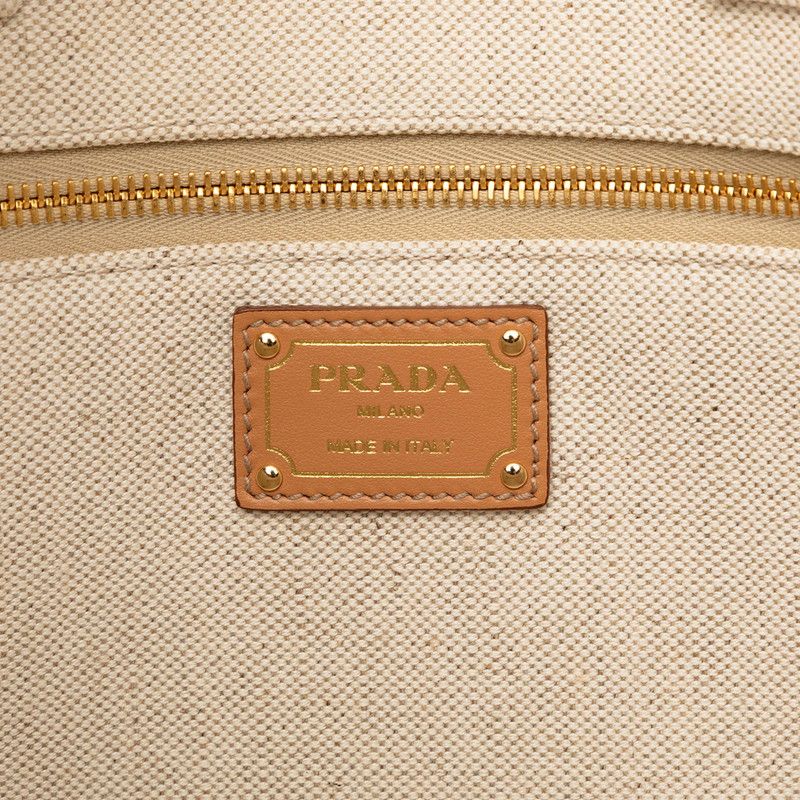 Prada Tote Bag Ivory Beige Canvas Leather — view 5