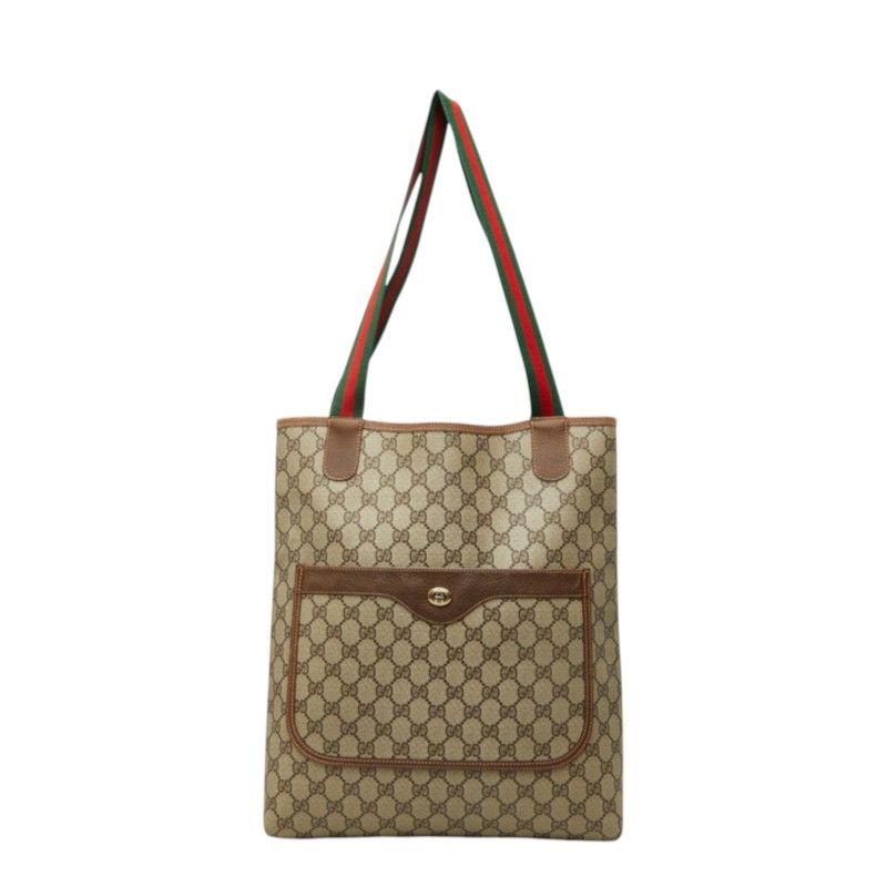 Gucci Vintage GG Plus Sherry Line Shoulder Bag Tote Beige