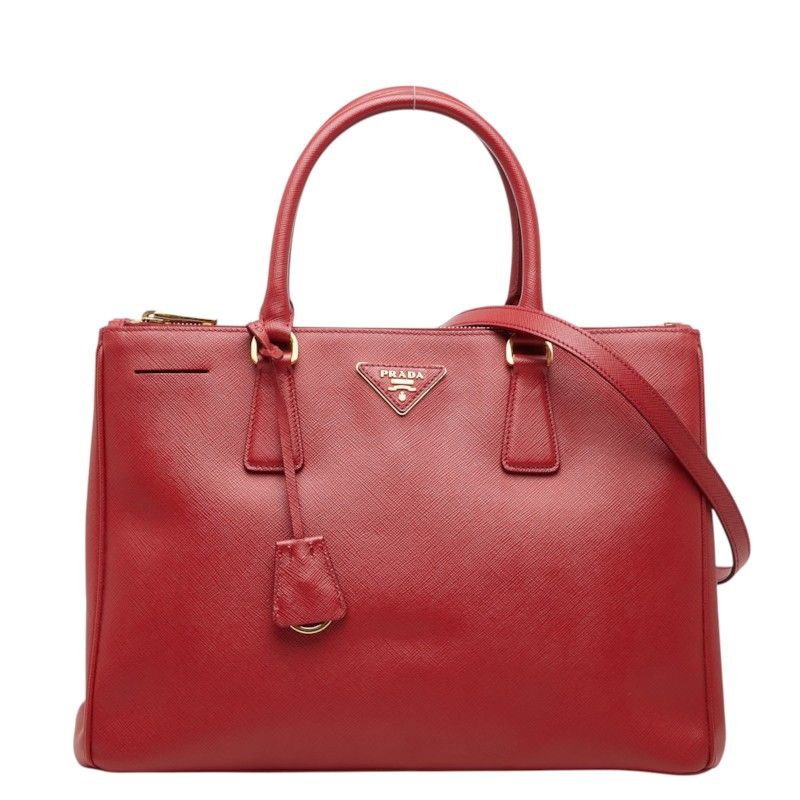Prada 2-Way Shoulder Bag Red Gold Saffiano Leather