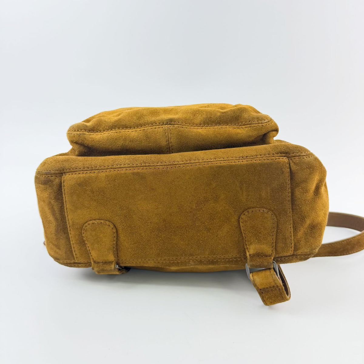 Chanel CC Logo Suede Tortoiseshell Backpack Mustard Brown Seal Vintage — view 5