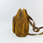 Chanel CC Logo Suede Tortoiseshell Backpack Mustard Brown Seal Vintage — view 3