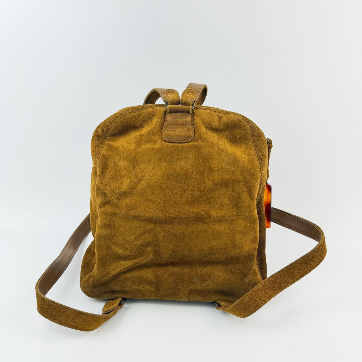 Chanel CC Logo Suede Tortoiseshell Backpack Mustard Brown Seal Vintage — view 2