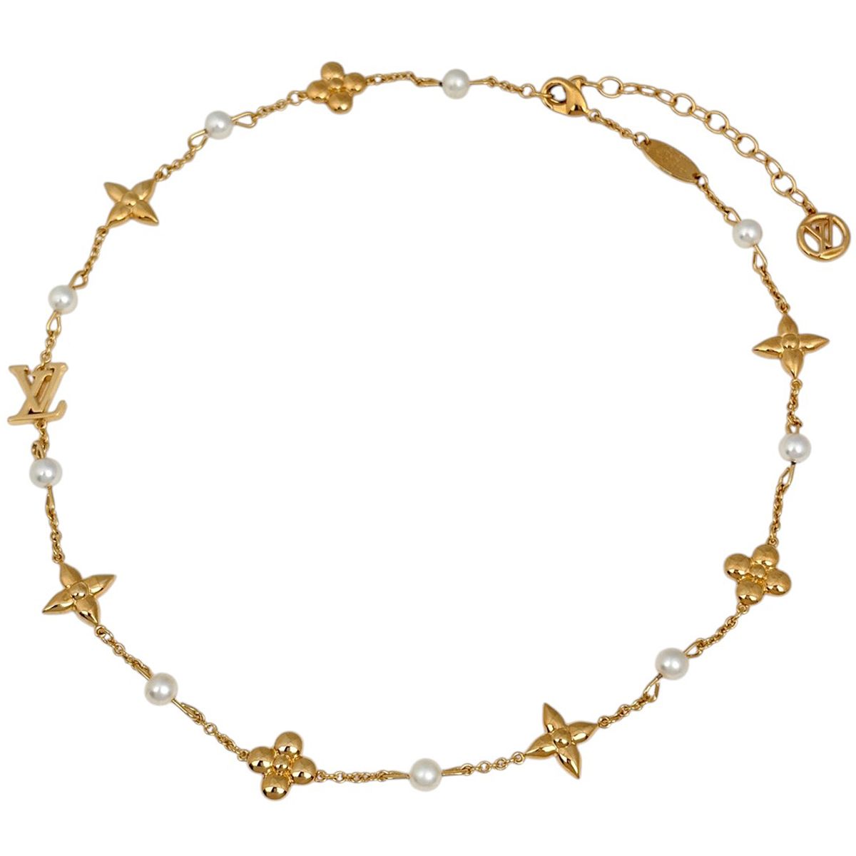 Louis Vuitton Necklace Monogram Faux Pearl Gold