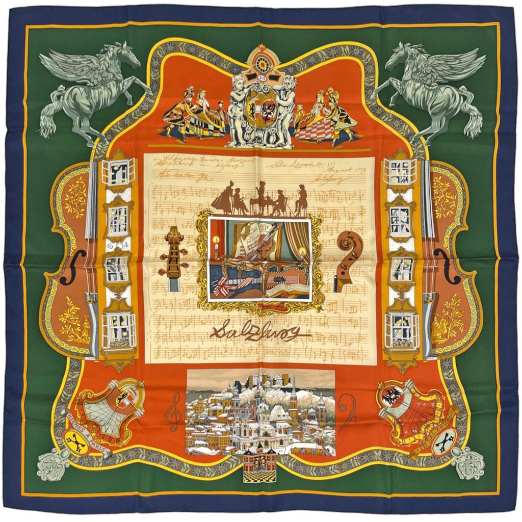 Hermes Carre 90 in Salzburg Scarf Silk Navy Green Multicolor