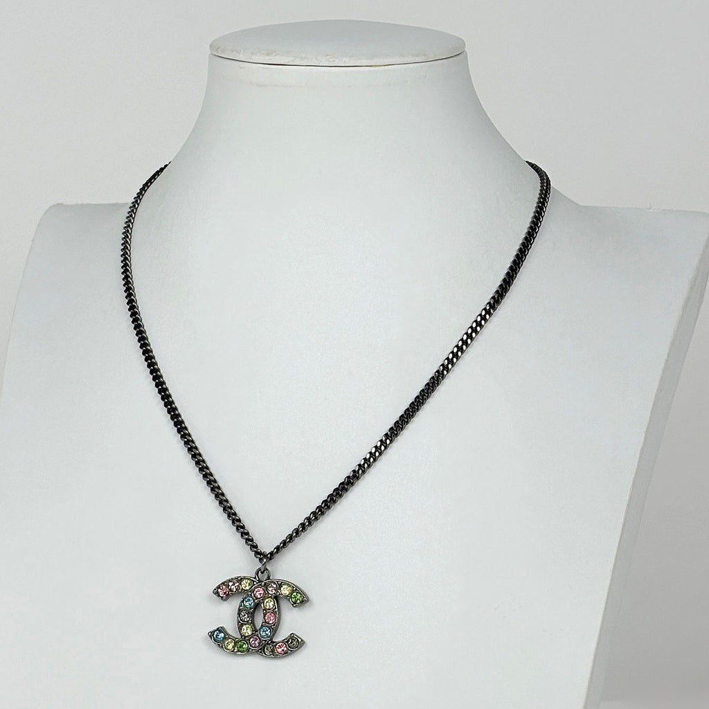 Chanel Necklace CC Logo Metal Rhinestone Silver — view 5