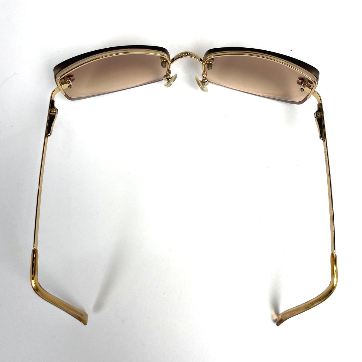 Chanel Sunglasses CC Logo Rimless Metal Rhinestone Brown Eyewear — view 3