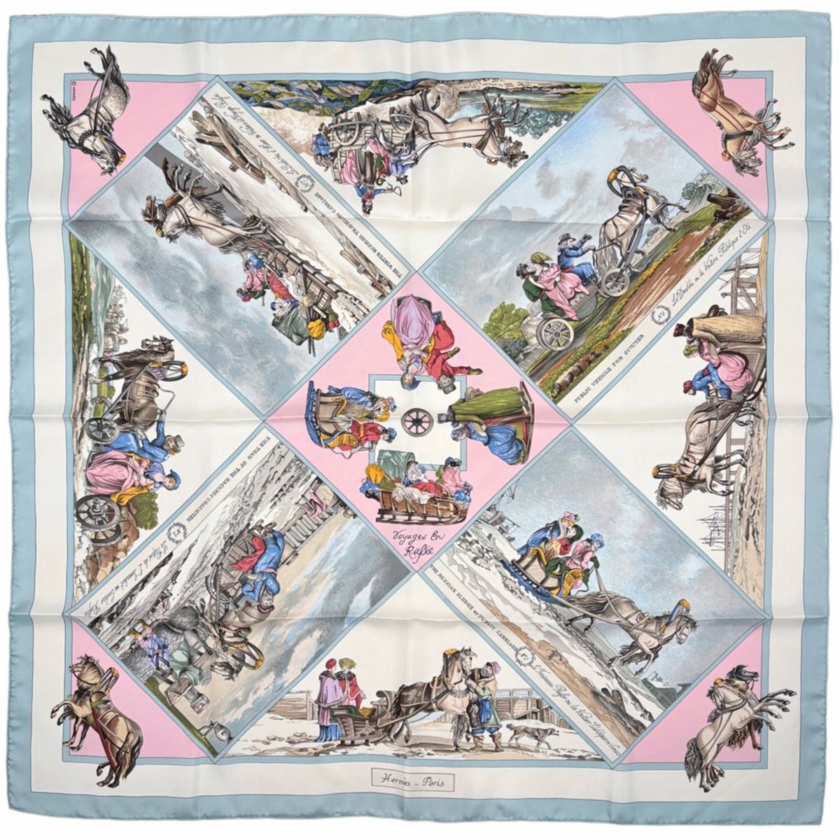 Hermes Carre 90 Voyage en Russie Scarf Russia Silk Light Blue Multicolor