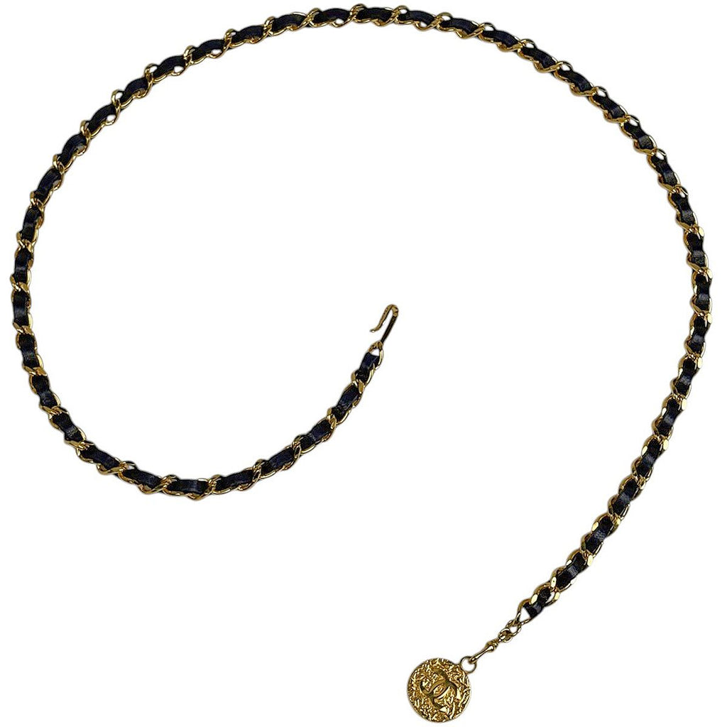 Chanel Belt CC Logo Leather Gold Black