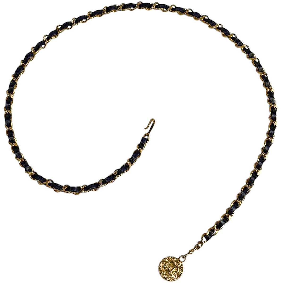 Chanel Belt CC Logo Leather Gold Black