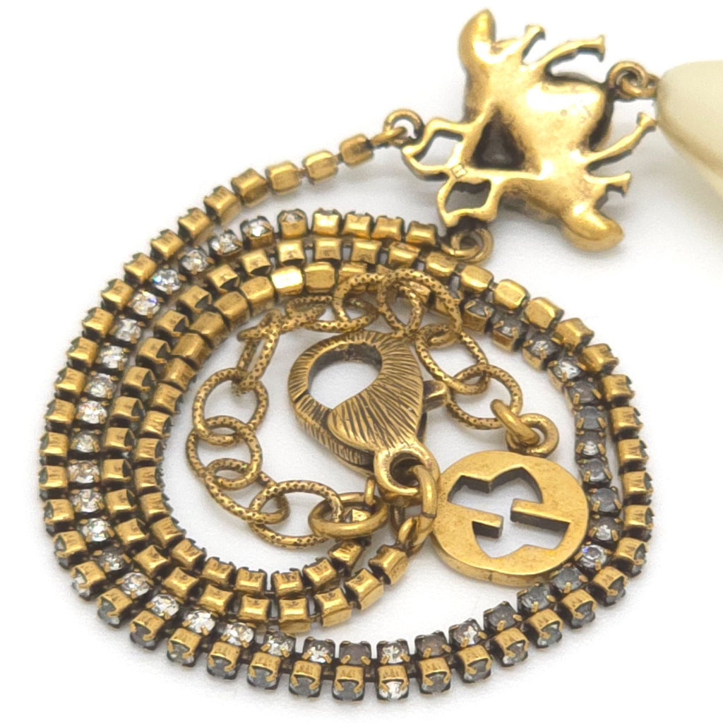 Gucci Be Drop Pearl Crystal Necklace Neck Gold Tone Metal Aging Finish — view 6