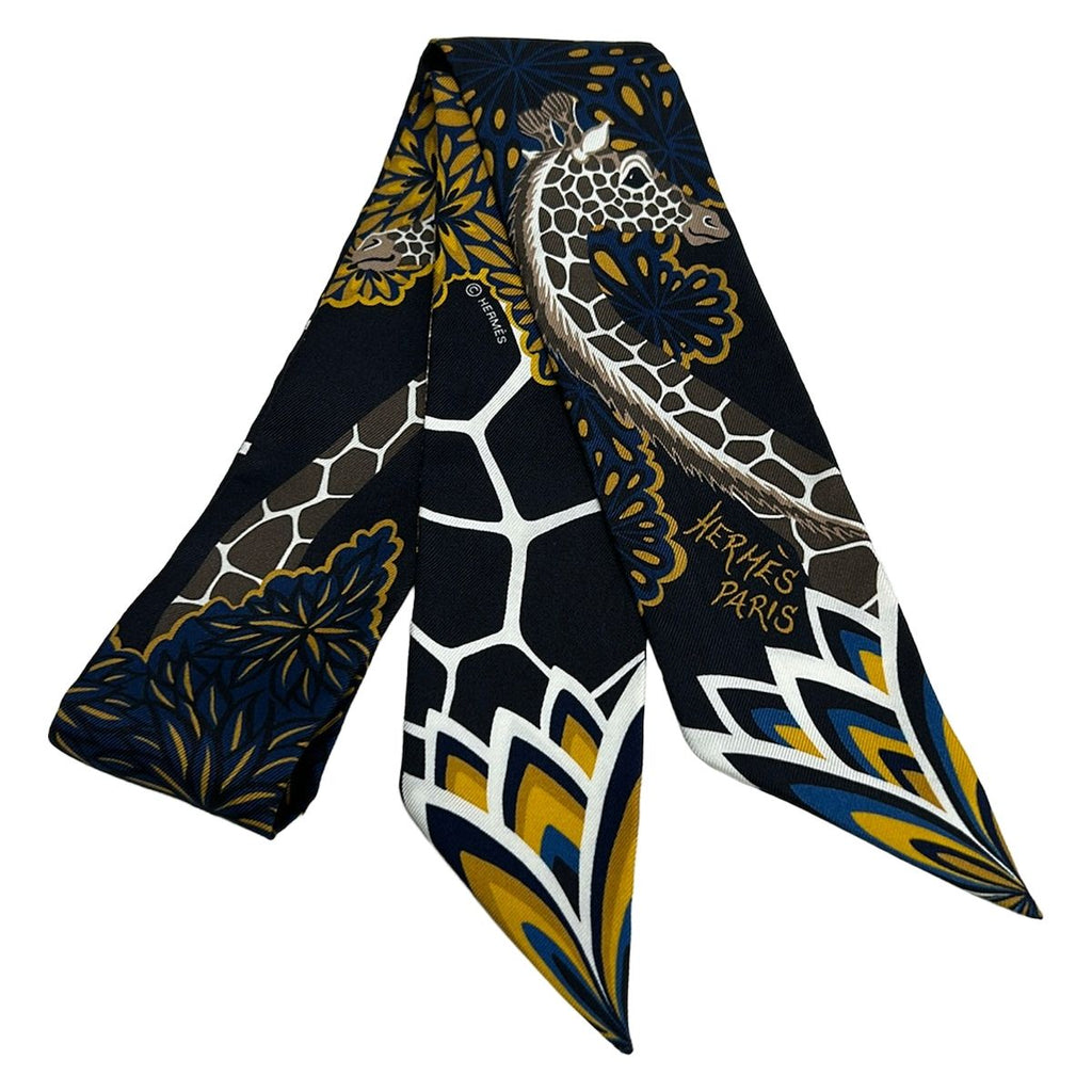 Hermes Scarf Twilly Black Yellow Brown the Three Graces Giraffe