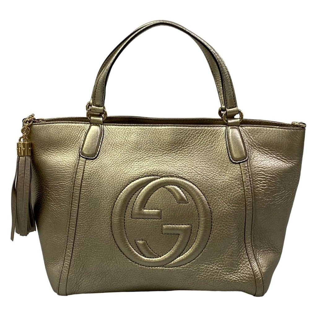 Gucci Handbag Soho Champagne Gold Tassel Fringe Leather