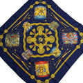 Hermes Scarf Carre 90 Navy Yellow Multi Les Tambours Silk