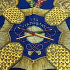 Hermes Scarf Carre 90 Navy Yellow Multi Les Tambours Silk — view 4
