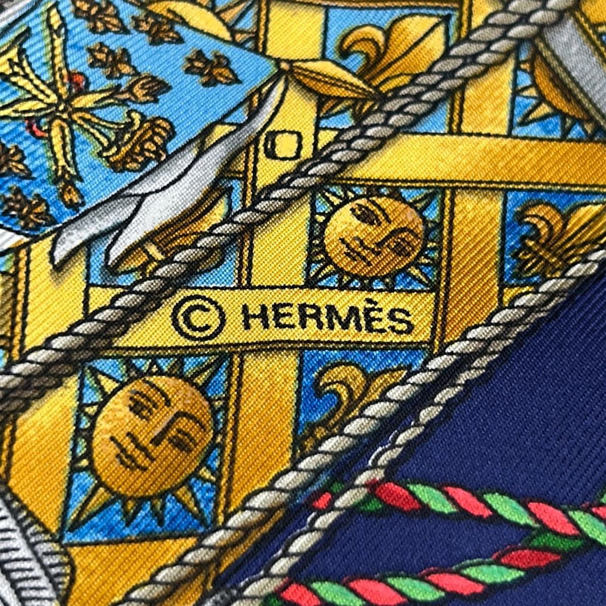 Hermes Scarf Carre 90 Navy Yellow Multi Les Tambours Silk — view 2