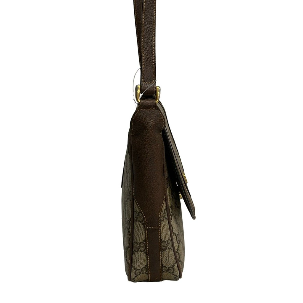 Gucci Shoulder Bag Vintage GG Pattern Beige Dark Brown Leather — view 4