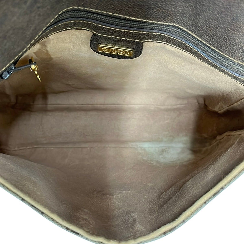 Gucci Shoulder Bag Vintage GG Pattern Beige Dark Brown Leather — view 7