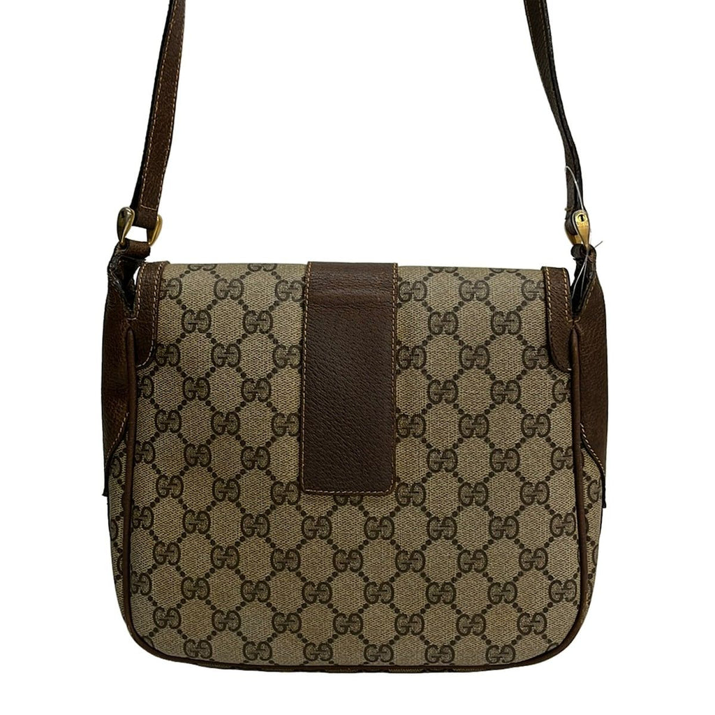 Gucci Shoulder Bag Vintage GG Pattern Beige Dark Brown Leather — view 3