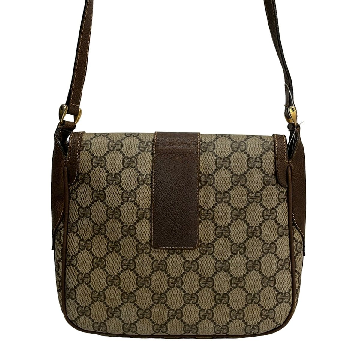 Gucci Shoulder Bag Vintage GG Pattern Beige Dark Brown Leather — view 3