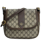 Gucci Shoulder Bag Vintage GG Pattern Beige Dark Brown Leather