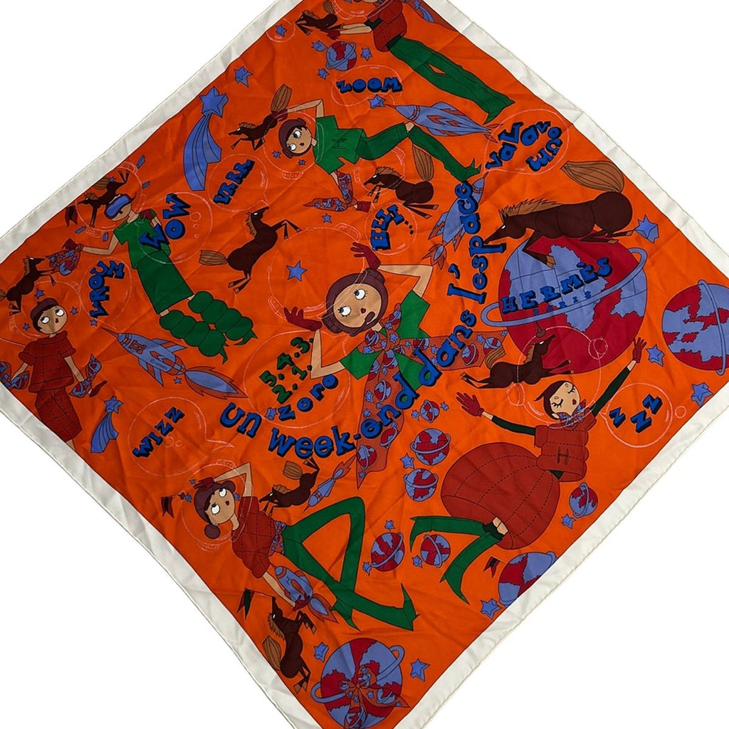 Hermes Scarf Carre 70 Orange Green Multi Un Week End Dans L'espace