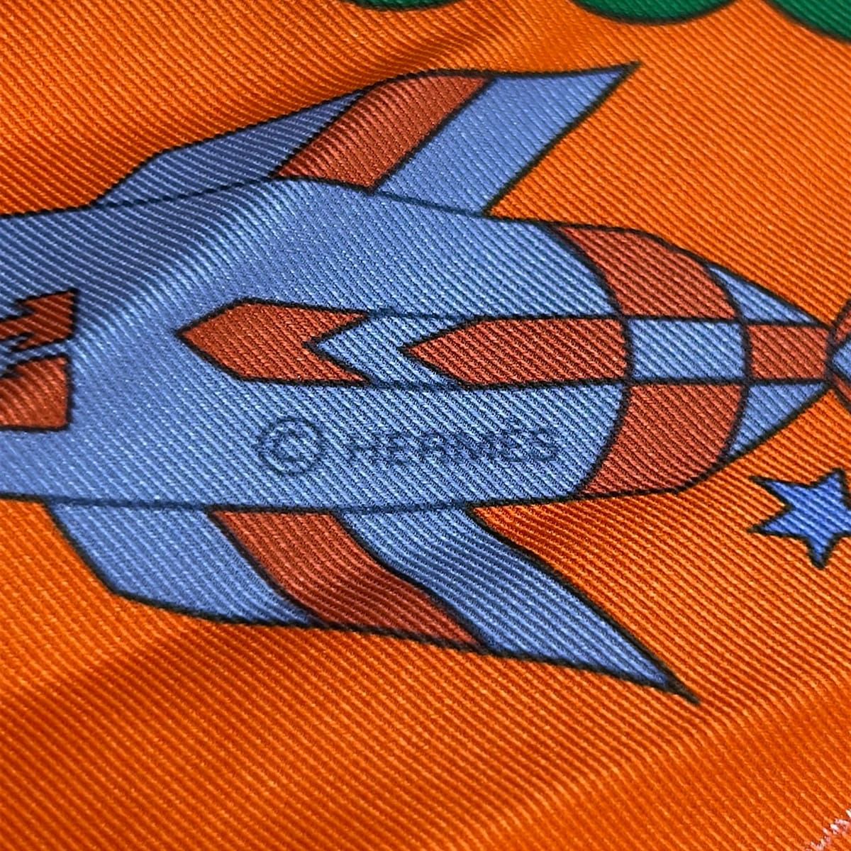 Hermes Scarf Carre 70 Orange Green Multi Un Week End Dans L'espace — view 2