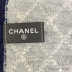 Chanel Scarf Ivory Gray Navy Reversible CC Logo Quilted Bicolor Wool Silk — view 2